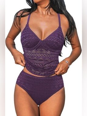 NWT CUPSHE Women's Tankini Sets Two Piece Adjustable Straps Underwire Med